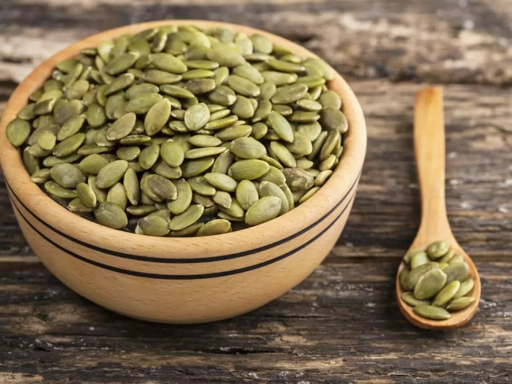 A single serving of Pumpkin seeds provides about 10% of the daily recommended value (DV) of Vitamin E